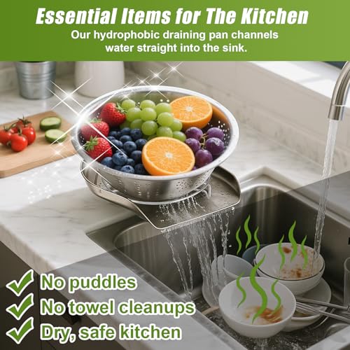Palksky Colander and Strainer Self Drainer Base Plate Stainless Steel for Kitchen, Metal Countertop Draining Tray for Pasta Rice Noodle Fruit Veggie Food Strainer & Ceramic Colander - color: Strainer Self -Drainer Base Plate