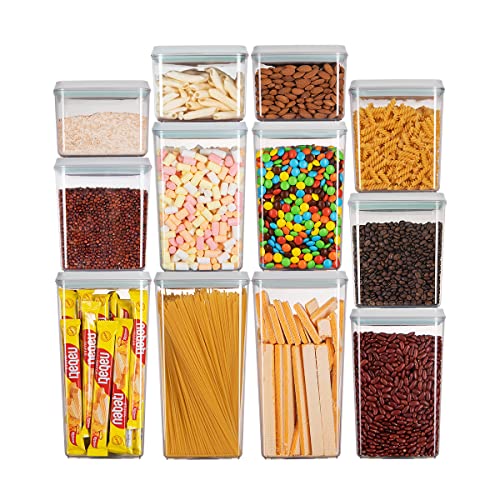 Pop Airtight Food Storage Containers with Lids for Kitchen Pantry Organizing Stackable Container for Cereal Snack Flour Sugar Coffee Spaghetti -12 Pcs(1.2, 2.0, 2.7, 3.3qt)*3 - color: 12 Pcs Set