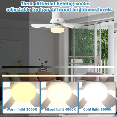 17.3in Solar Ceiling Fan Light,Small Solar Powered Rechargeable Ceiling Fan, 3 Color Light＆Remote Control, Built in 10000mah Battery for Outside Gazebo Canopy Tent, Chicken Coop,Camping