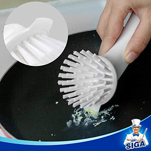 MR.SIGA Pot and Pan Cleaning Brush, Dish Brush for Kitchen, Blue, Pack of 2 | Dish brush with non slip handle and built in scraper - color: Blue & White