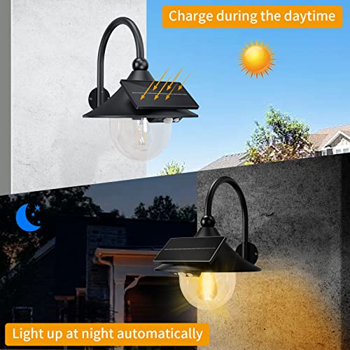 Auzev Solar Lanterns Lights Outdoor Solar Barn Light with 3 Lighting Modes | Motion Sensor LED Retro Wall Mount Waterproof Dusk to Dawn Outside Lighting for Farmhouse, Patio, Garden,Shed (Black-2Pack) - color: Black-2Pack