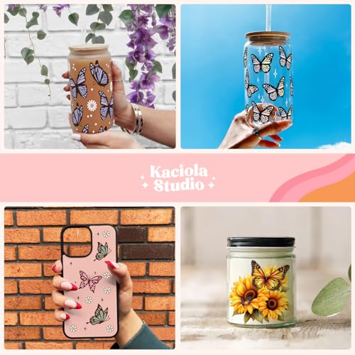 Kaciola 10 Sheets UV DTF Cup Wraps for 16 oz-Butterfly Theme UV DTF Stickers, 1 Sheet Mysterious Pattern Transfer, Rub on Transfers Stickers for 16 oz Libbey Glasses Crafting - style: Butterfly