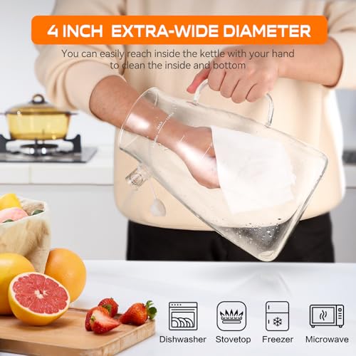 1 Gallon 128oz Glass Pitcher,Water Pitcher with Full Seal Lid and Spout, Glass Carafe for Hot/Cold Drink, Water Jug for Iced Tea, Coffee, Juice, Milk, Beverage | Thickened Borosilicate Glass Iced Tea Pitcher, Drip-free Spout, Heat Resistant, Stovetop Dish