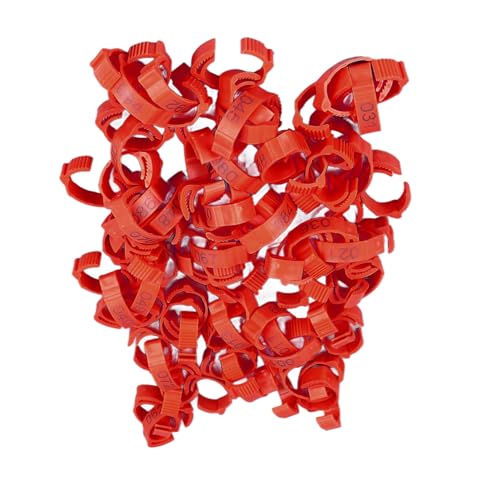 100Pcs Chicken Leg Rings,Bright Color Chicken Identification Bands Clip On Plastic Numbered Poultry Leg Bands for Birds Ducks Goose Gamefowl (100Pcs Red Rings with Number Markers)