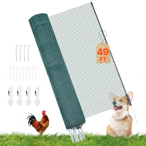 VEVOR Temporary Fence with Posts, 3 x 49.2 FT Plastic Mesh Fencing, Garden Safety Fences Netting with Double-Spike Stakes & Guy Ropes, Temporary Fence for Dogs, Chickens, Plants, Outdoor Yards - size: 36in*49ft