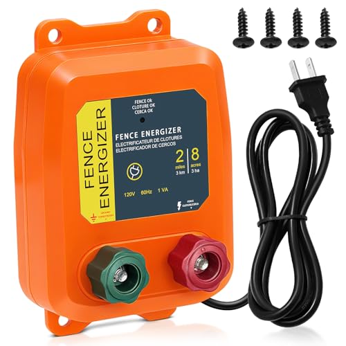 2 Mile AC Powered Low Impedance Electric Fence Charger，0.10 Joule Plug-in Electric Fence Energizer，Contain Small Animals, Keep Out Pests and Wildlife Invasion - color: Orange 0.10 Joule
