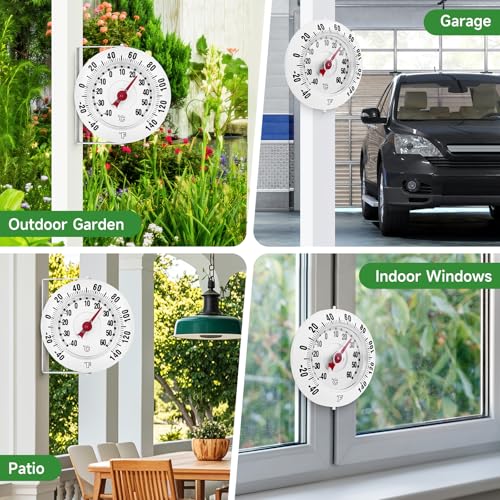 5.5 Inch Indoor Outdoor Thermometer with Mounting Bracket, White | Wall Mounted Garden Thermometer with 360° Swivel, -40 to 140℉