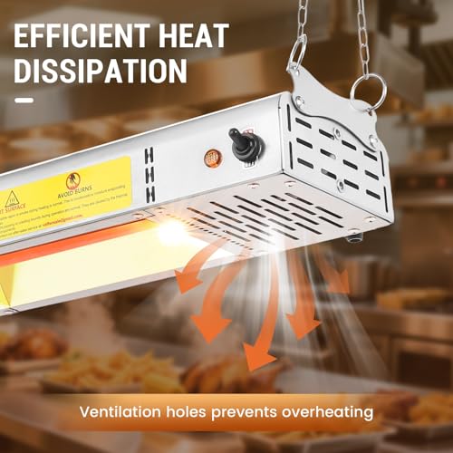 36-Inch Food Heat Lamp, 1000W Commercial Heat Lamp for Food, 115V | Keep Food Warm, Stainless Steel Heating Lamp, Hanging or Stand, Food Warmers for Parties Buffet, Restaurant, Kitchen, Silver - size: 36 Inch