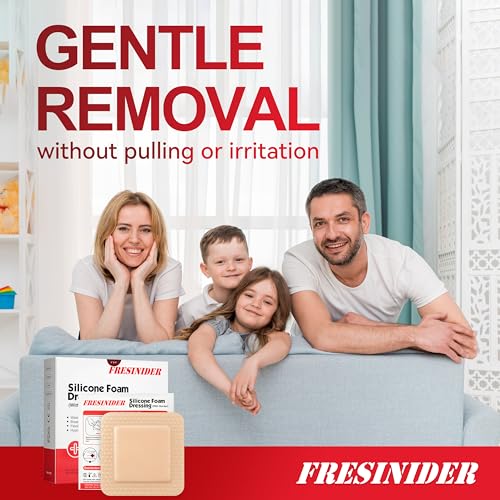 FRESINIDER Silicone Foam Dressing with Adhesive Border – Wound Dressing Bandage – Silicone Foam Pad – Pack of 10 – 4 x 4 Inches Large Waterproof Bandages – Self Adhesive Wound Care and Dressings - size: 4" x 4" ,10pack