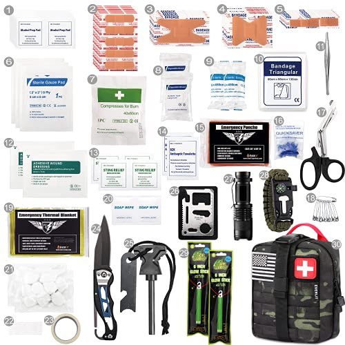 EVERLIT 250 Pcs Survival First Aid Kit | IFAK Outdoor Survival Kit Emergency Kit For Camping Hiking Hunting Earthquake Emergency Preparedness - color: Black Camo