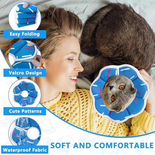 Soft Adjustable Cat Cone Collar, Comfortable Cat Recovery Collar - color: Blue Stripe, size: Large