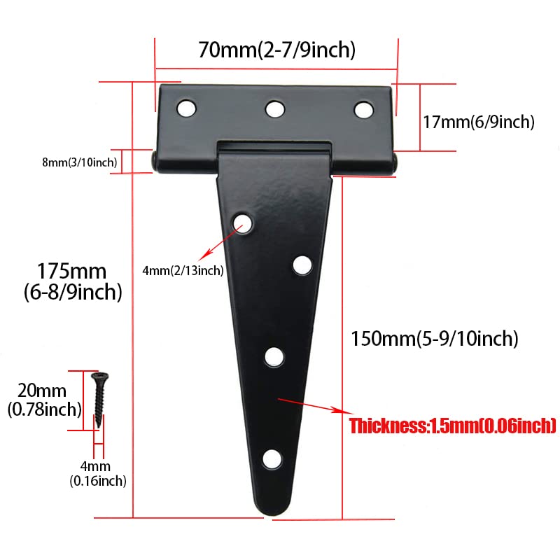 6 inch T Strap Hinges, Heavy Duty T-Strap Shed Door Hinges Gate Hinges, Tee Hinge for Wooden Fences,Yard Door,Barn Door Gates, Wrought Rustproof 4PCS
