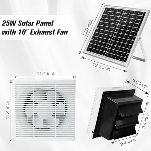 blessny 10" Solar Exhaust fan for Greenhouse, Chicken Coop, Shed & Pet | 25W Solar Powered Ventilation Vent Fan for Outdoor Air Circulation - size: 10" Fan Kit