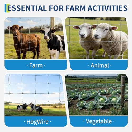Garvee 5FT x 524FT Field Fence, Galvanized Woven Wire Livestock Fencing Roll - size: 5ft x 524ft