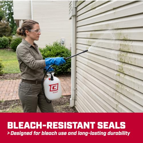 Chapin 1-Gallon Bleach Pump Sprayer, Resistant Seals for Cleaning | Chemical-resistant tank and seals; for mold treatment, sanitizing, fungicides and cleaners with filtration and 34in hose - size: 1-Gallon Bleach Sprayer