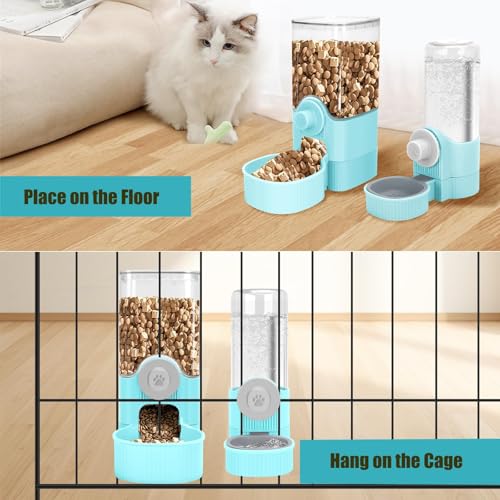 GPY Automatic Hanging Gravity Pet Feeder and Water Dispenser Set | Automatic Rabbit Bunny Feeder and Guinea Pig Water Bottle Water Dispenser for Dogs Cats Pets Animals Large Capacity (Blue) - color: Blue