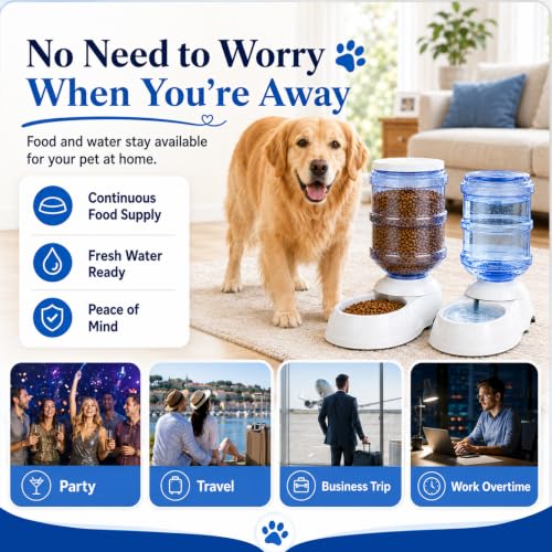 Automatic Dog Feeder and Water Dispenser Set for Large Dogs, 3 Gallon Gravity Dog Cat Food and Water Dispenser Set with Pet Food Bowl,Large Pet Food Water Dispenser Station - size: 3 Gallon Set