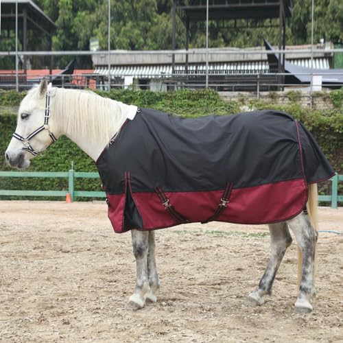 1200D Horse Blanket, 0g No-Fill Waterproof Turnout Rain Sheet | 1200D Ripstop Outer, Waterproof Breathable Shell, Anti-Rub Lining, 0g No-Fill, Keep Dry in Mud & Wet Weather, Large Tail Flap - color: Black Wine, size: 81"