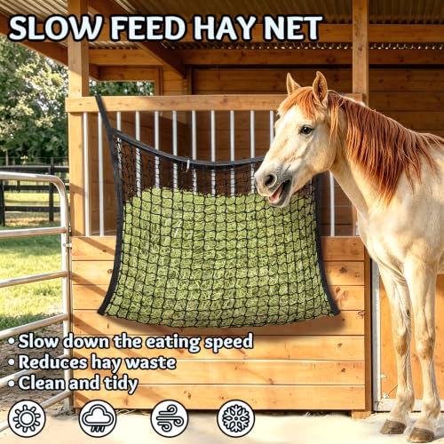 YedsIntu Hay Bags for Horses, Slow Feed Hay Nets for Horses Goat Sheep, Large Capacity Hay Feeder for Stall, Trailer, Pasture (Black) - size: 1PCS