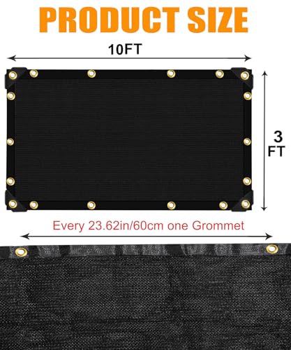 90%-95% Black Sun Shade Cloth 3FT x 10FT, Heavy Duty Outdoor Shade Netting | UV Resistant Breathable Fabric with Reinforced Grommets for Patio Garden Greenhouse Pergola Chicken Coop & Kennel - size: 3ft X 10ft, style: 90%