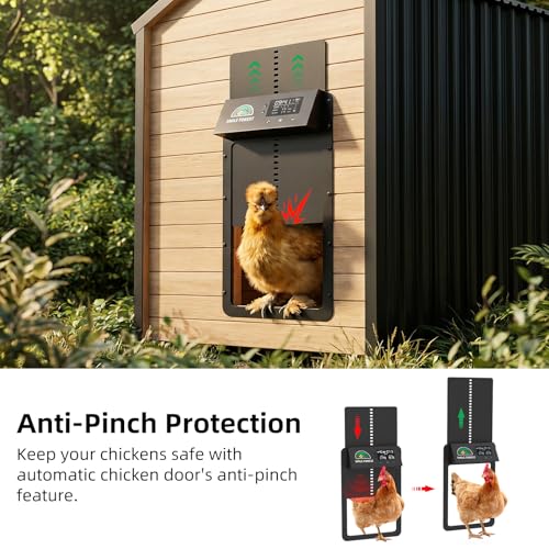 Chicken Coop Door, Automatic Chicken Door with Timer & Light Sensor | Solar Chicken Coop Door with Multiple Modes & USB-C Charging