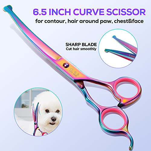 Gimars Professional 4CR Stainless Steel 6 in 1 Grooming Scissors for Dogs with Safety Round Tip, Heavy Duty Titanium Coated Pet Grooming Scissor for Dogs, Cats and Other Animals - style: Colorful 6 in 1