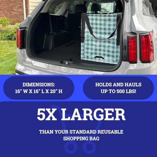 DURASACK Heavy Duty Storage Tote Bag 22-Gallon, Gingham Green, Pack of 4 | Moving Bag Utility Tote for Laundry, Moving & Home Storage, Reusable Self-Standing Design, Holds up to 500 Pounds - color: Gingham Green, size: Pack of 4