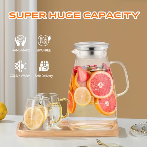 Aofmee Glass Pitcher with Lid and Handle, Glass Water Pitchers, 1 Gallon | Thickened Borosilicate Glass Iced Tea Pitcher, Drip-free Spout, Heat Resistant, Stovetop Dishwasher Safe Jug Jar - size: 1 Gallon