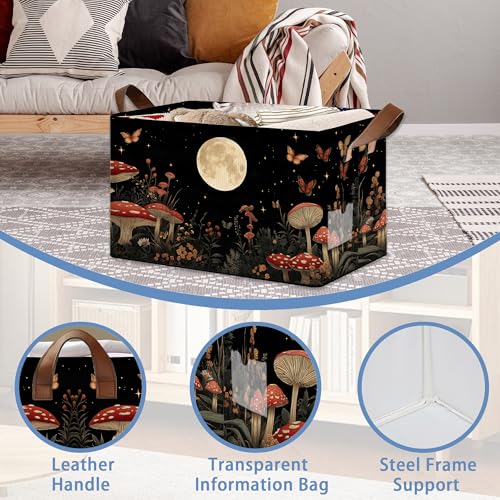 Mushroom Moon Storage Baskets,Butterfly Plants Foldable Organizer Bin with Handles for Home Living Room Bedroom Closet Box 17x11.5x10Inch - color: Mushroom Moon Butterfly Plants