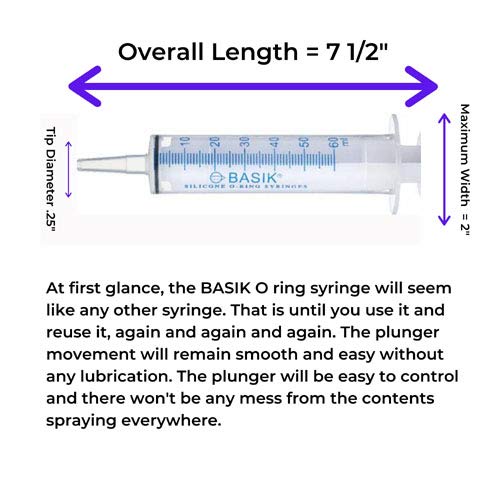 BASIK 60mL Catheter Tip Syringe, Silicone O-Ring, Reusable,2-Pack with Caps | Reusable with smooth-gliding silicone O-ring. Ideal for pet feeding (exotic birds), DIY crafts, liquid measurement, and more. - size: 2 Count (Pack of 1)