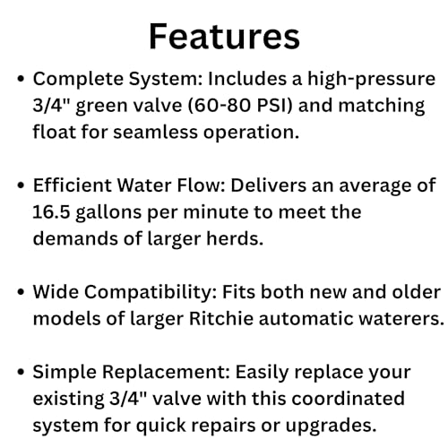 Ritchie 3/4" Green Valve Package with Float #16993 – High Pressure Livestock Waterer Valve Kit, 16.5 GPM Flow Rate, Compatible with Ritchie Automatic Waterers
