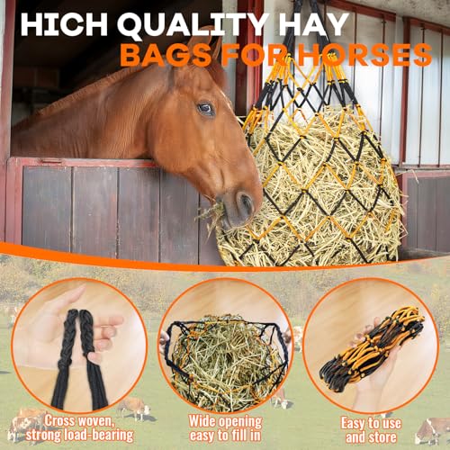 YedsIntu 3 Pcs Hay Bags for Horses, Hay Nets for Horses Goat Sheep,Goat Hay Feeder for Slower Feeding,Strong Load-Bearing Hay Bag Hanging for Horse Stable Trailer (Black and Yellow) - color: Black and Yellow