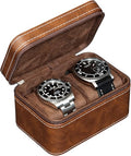 ROTHWELL 2 Watch Travel Case for Men | Compact PU Leather Protective Box with Microsuede Interior | Fits Watches & Smartwatches Up to 55mm (Tan/Brown) - color: Tan / Brown