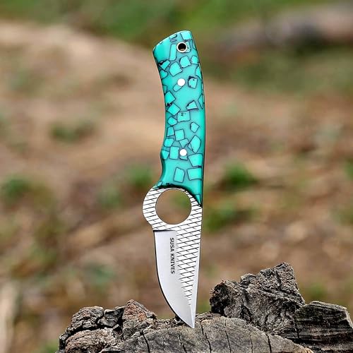 Custom Handmade 7'' fixed blade hoof rasp knife/Cow boy knife/Damascus steel Bull cutter knife, cowboy knives with pancake leather sheath (SUSA 109) - color: SUSA 109