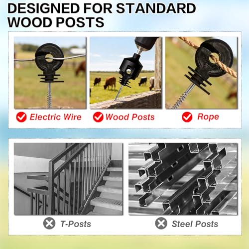 80 Pack Electric Fence Insulators with Driver Tool – Wood Post Screw-in Insulator Installation Kit, Heavy Duty Fence Post Insulators for Farm, Livestock & Garden Fencing(80)