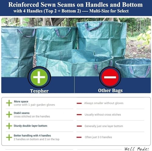 Professional 3-Pack 80 Gallon Lawn Garden Bags (D26, H33 inch) Reusable Yard Waste Bags with Gardening Gloves for Leaf Bag,Garden Pruning,Yard Debris Container,Lawn Grass Clippings,Weeds Bag 4 Handles