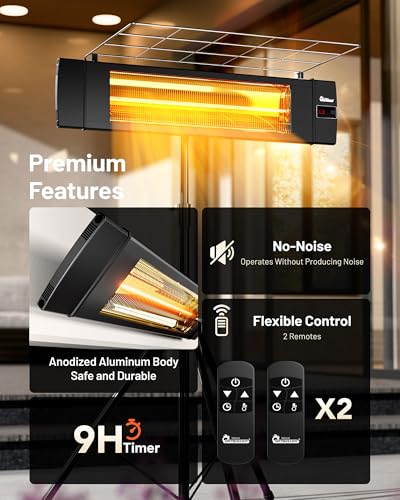 DR. INFRARED HEATER Carbon Infrared Patio Heater with Tripod, Remote Control, Optional On/Off Tip-Over Protection, Freestanding or Wall-Mounted, Black - size: 58 Inches