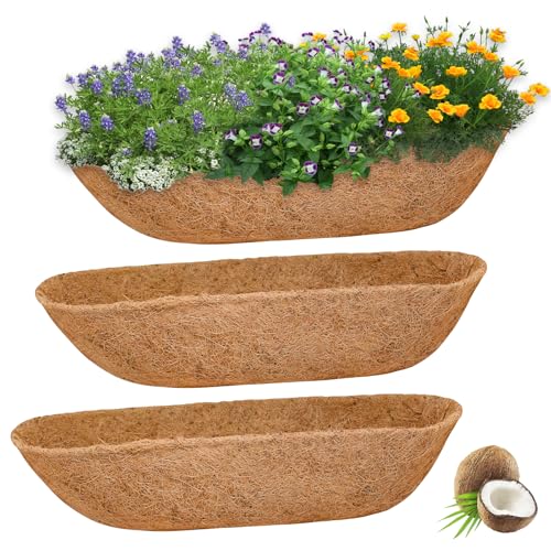 Halatool 30" Coco Liners for Planters, 3Pcs Coconut Liners for Window Boxes | 100% Natural Coconut Fiber, Replacement Liner for Wall & Railing Planters, Fence & Balcony, Breathable & Eco-Friendly - size: 30in