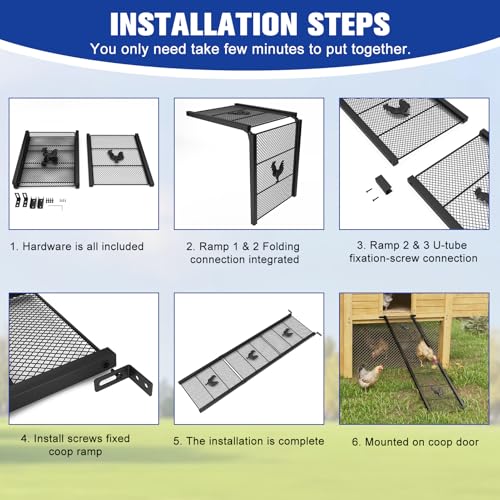Metal Chicken Coop Ramp 39" L, Ladder Length Adjustable for Henhouse | Heavy Duty Coop Ramp for Feet Problem or Cannot Fly Chickens, Waterproof, Non-Slip, Rustproof, Sturdy and Easy to Clean - size: 38.98*11 inch