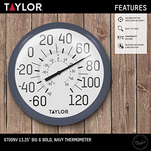 Taylor Big & Bold Wall Thermometer, 13.25 Inch, Navy - color: Navy, size: 13.25 inches (Pack of 1)