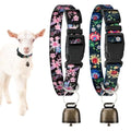 2 Pack Goat Collars with Bells, Pink/Black Floral Adjustable Set | Adjustable Nylon Collar & Sheep Grazing Copper Bells for Small Farm Animal Sheep Calf Cow Accessories(13.7"-20.5") - color: Pink Printing + Yellow Printing