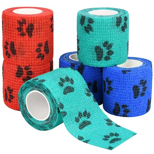 6pcs 2" Self Adhesive Bandage Wraps, Paw Prints B | for Dogs Pet Animals - size: 6pcs 2" Paw Prints B