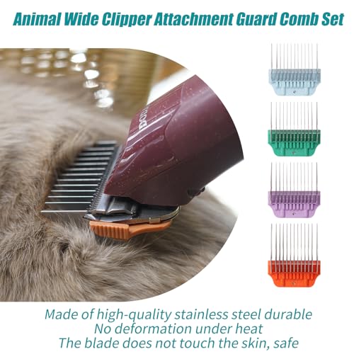 DOG Stainless Steel Wide Clipper Attachment Guard comb Set for A5 Series | Snap-On/Off Design Combs,Only Fir for 10W/15W/30W Wide Blade (Large 4-Piece) - color: Large 4-Piece