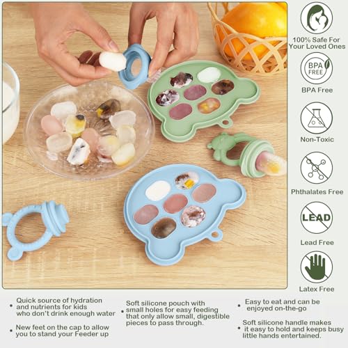 Baby Breastmilk Popsicle Molds & Babies Fruit Feeder (4 Pack), Infant Food Freezer Tray Storage Containers, Silicone Teething Pacifier Feeder and Teether for Babies,Baby Feeders（Green） - color: 4-Green