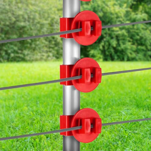 Geiserailie 200 Pcs Red T Post Insulators Electric Fence Posts Electric Fence Insulators Wire Standard Snug Fitting T Post Clips for Agricultural Ranchers - color: Red