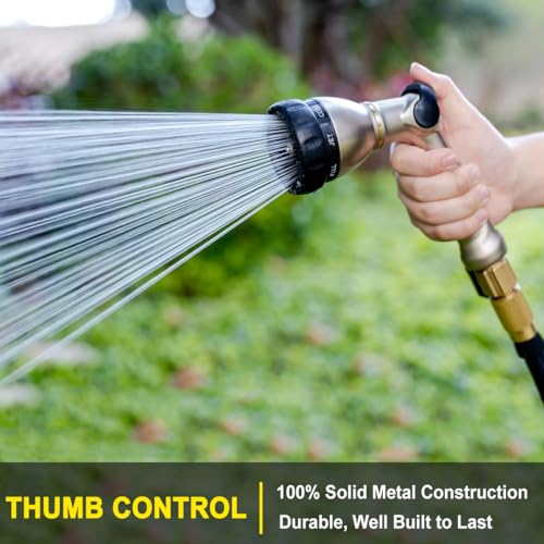 FANHAO Metal Thumb Control Garden Hose Nozzle Heavy Duty, 8 Spray Patterns | Rustproof Zinc Alloy Water Hose Sprayer High Pressure, Non-Slip Ergonomic Grip for Lawn & Plant Watering, Car & Pet Washing - color: Silver
