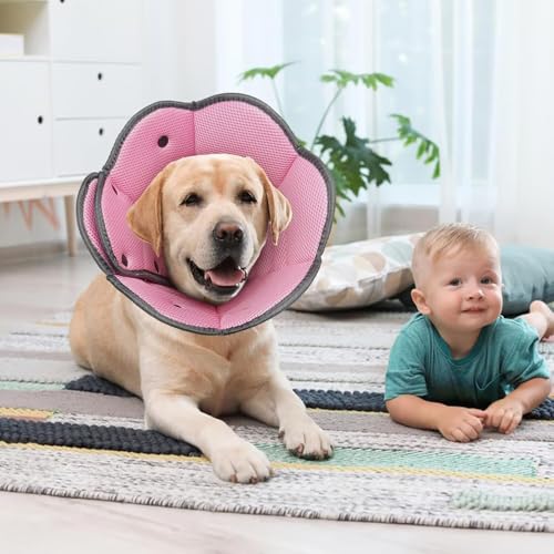 Soft Dog Cone for Dogs,Breathble Adjustable Dogs Recovery Collar | Protective Elizabethan Cones,E Collar Alternative to Stop Licking,Comfortable Dog Cones,Pink,M - color: Pink, size: M(Neck Girth:11.02"-14.17")