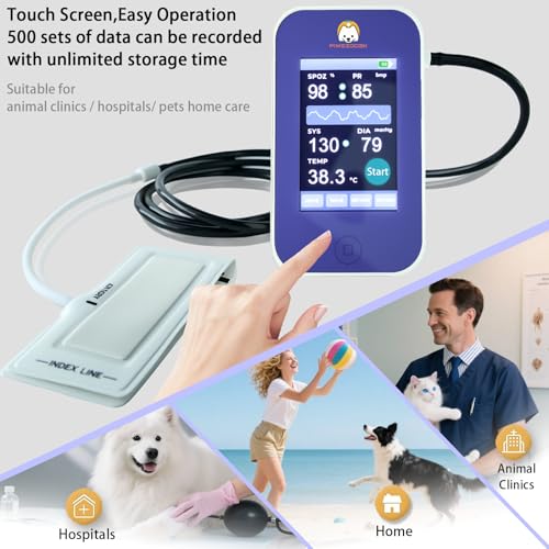 Veterinary Pet Vital Signs Monitor, Rechargeable Touch Screen Pet Health Detector, Accurately Monitor SpO2, Pulse Rate, Temperature & Blood Pressure for Dogs Cats