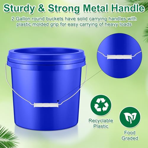 Tioncy 24 Pcs 2 Gallon Plastic Buckets with Lids and Handles,Blue | Storage Pails for Paint, Cleaning, Organizing, Durable Containers, Metal Handles, Plastic Material - color: Blue