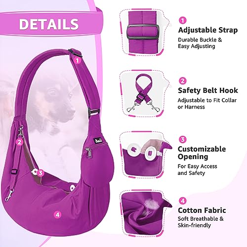 SlowTon Dog Carrier Sling - Thick Padded Shoulder Strap Adjustable, PU S | Dog Carriers for Small Dogs, Puppy Carrier Purse for Pet Cat with Front Zipper Pocket Safety Belt Machine Washable - color: K-Fuchsia Cotton Fabric